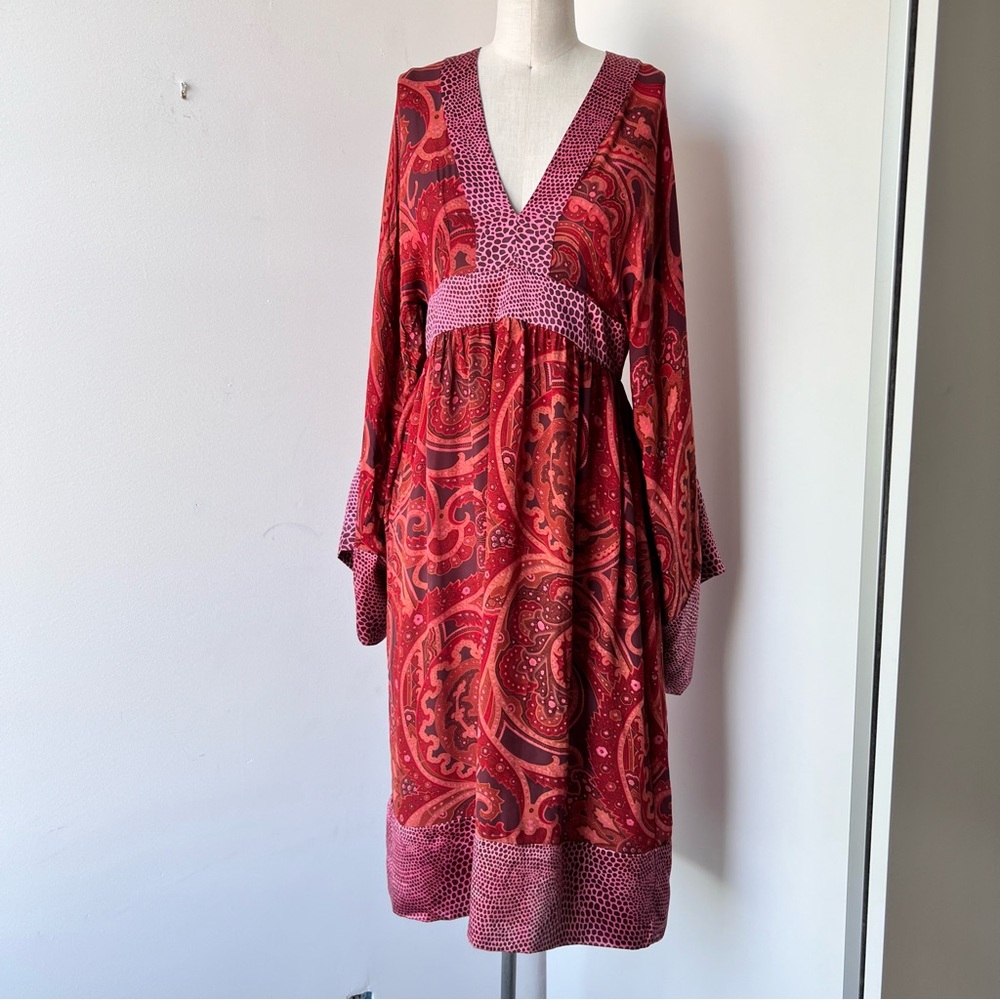Bela 💯 silk boho kimono sleeve midi dress